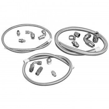 CHEVY FORD HOT ROD SAGINAW - BORGESON TYPE 2 REMOTE RESERVOIR BRAIDED LINE KIT - STAINLESS STEEL FINISH